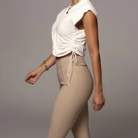 🆕JLUXLABEL IVORY ALLYN RUCHED DETAIL SLEEVELESS CROP TOP SIZE: SMALL NWT - Picture 3 of 4